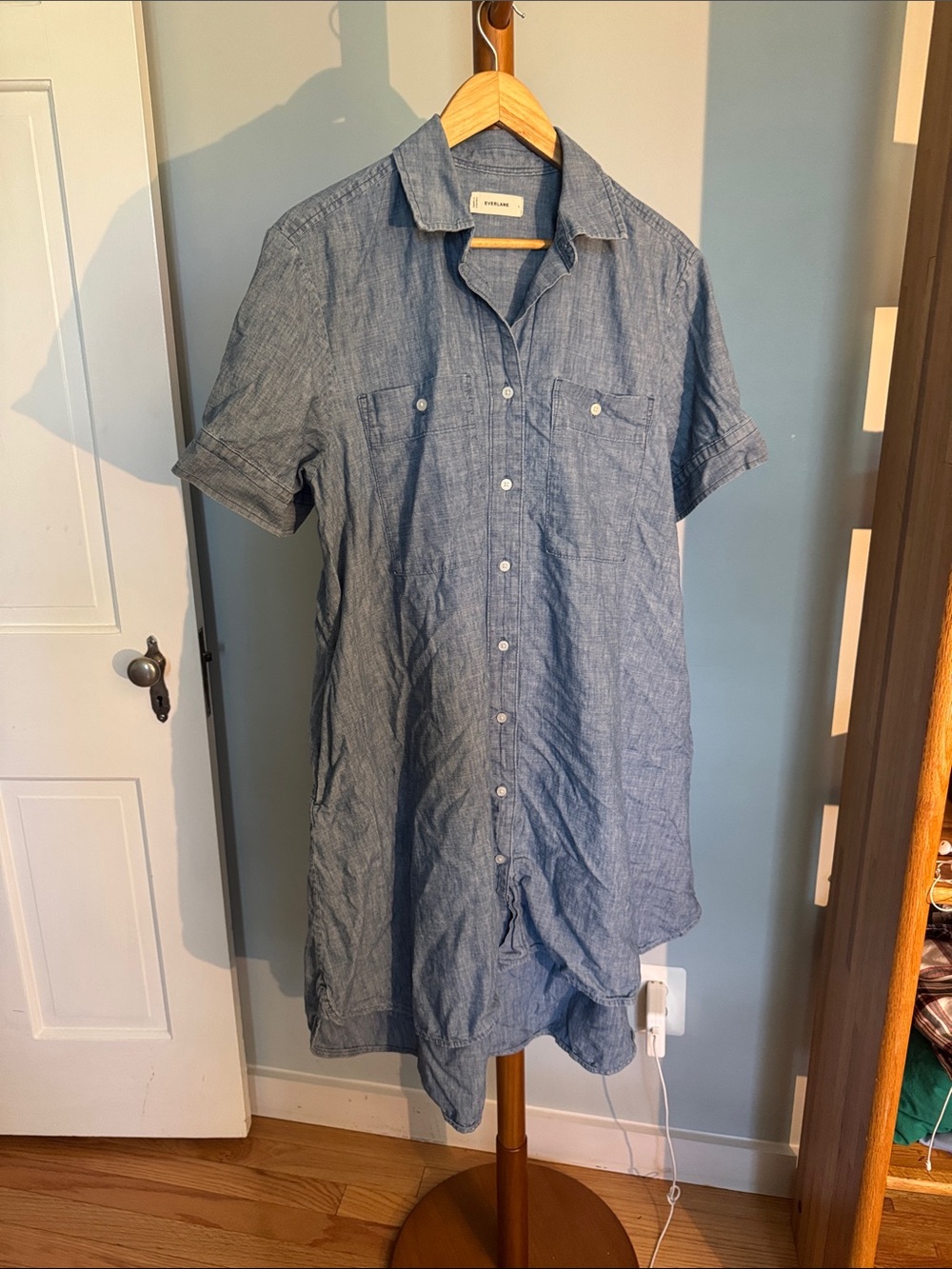 Everlane Blue Chambray denim cotton Midi Shirt Dress